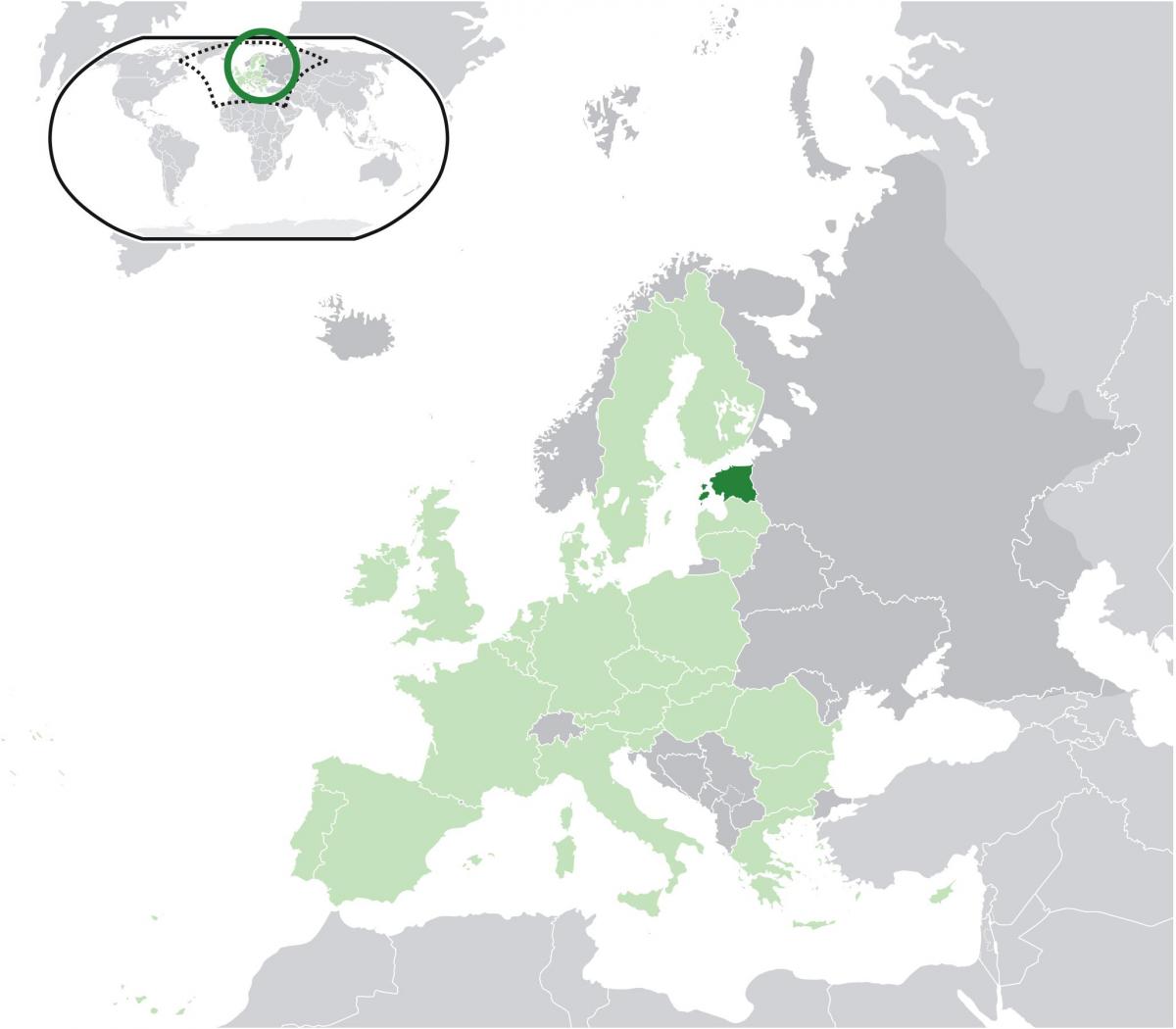 爱沙尼亚在欧洲的地图